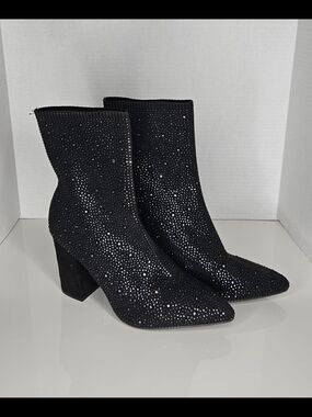 Source Unknown Black Sparkle Sock Heel Boots